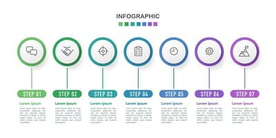 Project planning 7 steps infographic timeline design template. Vector illustration.