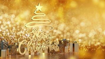 The Gold text and gift box for Christmas or Holiday concept 3d rendering photo