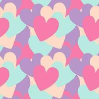 Love pattern for Valentines Day with hearts, pastel colors, blue, pink, red, purple. vector