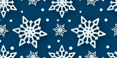 Winter seamless pattern with paper cut snowflakes. Christmas design 3D illustration on blue colored background for presentation, banner, cover, web, flyer, card, sale, poster and social media. vector