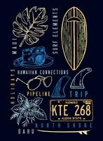 Handmade vector illustration of surf, summer and tropics elements. Editable art for prints on tshirts, posters, etc.