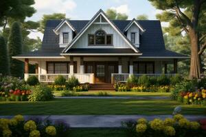 AI generated Preparing home to sell. country type house. front view. real estate. luxury house photo