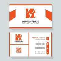 Double-sided horizontal modern business card vector image orange design with QR code scanner