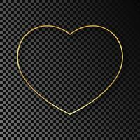 Gold glowing heart shape frame with shadow isolated on dark background. Shiny frame with glowing effects. Vector illustration.