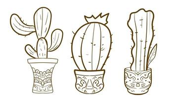 Hand drawn outline cactus set. Cactus plants nature elements cactus outline sketch. cactus drawing. cactus plants line art background. vector