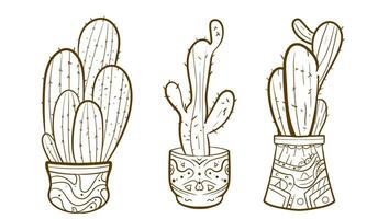 Hand drawn outline cactus set. Cactus plants nature elements cactus outline sketch. cactus drawing. cactus plants line art background. vector