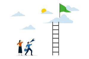 Ladder of Success Concept, Business Entrepreneur Climbing the Ladder of Success. building a ladder to success or career growth, success is depicted by a ladder to the clouds. vector