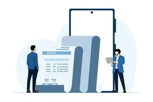 Taxation concept. tax statement. The character prepares documents to calculate taxes, creates income tax returns, and calculates business invoices. Flat vector illustration on white background.