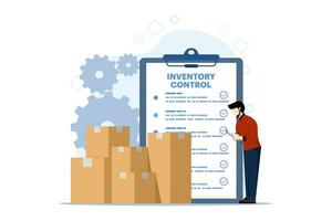 Concept of product inventory management, inventory control, Warehouse management, Managing incoming and outgoing goods, Illustration for websites, landing pages, mobile apps, posters and banners. vector