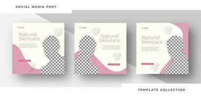 Natural skincare Makeup Salon square banner collection Square Flyer Template Design. Pro Vector