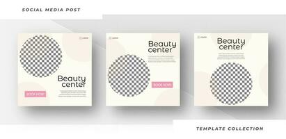 Beauty center skincare Makeup Salon square banner collection Square Flyer Template Design. Pro Vector