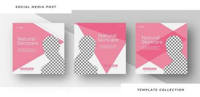 Natural skincare Makeup Salon square banner collection Square Flyer Template Design. Pro Vector