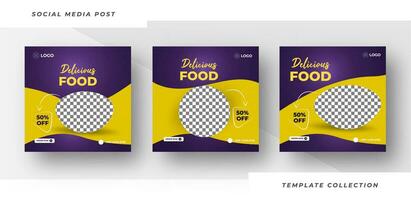 Delicious Food banner social media post template design. Suitable for Social Media Post Restaurant menu banner social media post. Pro Vector