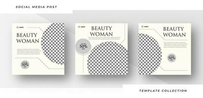 Beauty woman skincare Makeup Salon square banner collection Square Flyer Template Design. Pro Vector