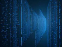 AI generated Blue digital binary data on computer screen background. binary code background . abstract blue background photo