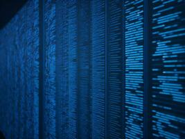 AI generated Blue digital binary data on computer screen background. binary code background . abstract blue background photo