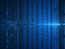 AI generated Blue digital binary data on computer screen background. binary code background . abstract blue background photo