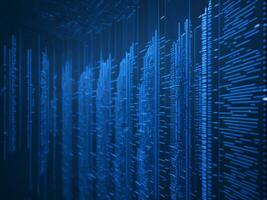 AI generated Blue digital binary data on computer screen background. binary code background . abstract blue background photo