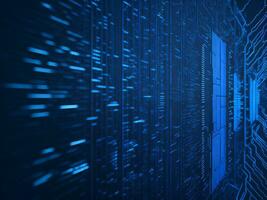 AI generated Blue digital binary data on computer screen background. binary code background . abstract blue background photo