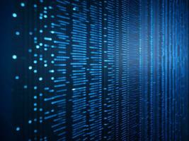 AI generated Blue digital binary data on computer screen background. binary code background . abstract blue background photo