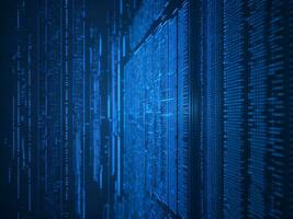 AI generated Blue digital binary data on computer screen background. binary code background . abstract blue background photo