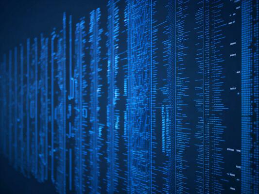AI generated Blue digital binary data on computer screen background. binary code background . abstract blue background