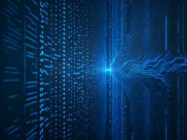 AI generated Blue digital binary data on computer screen background. binary code background . abstract blue background photo