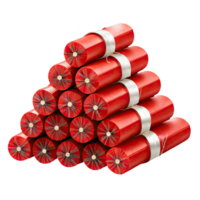 Pile of red firecrackers isolated on transparent background. AI Generated png