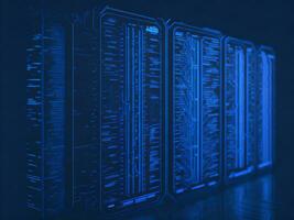 AI generated Blue digital binary data on computer screen background. binary code background . abstract blue background photo