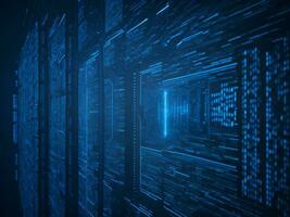 AI generated Blue digital binary data on computer screen background. binary code background . abstract blue background photo