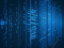 AI generated Blue digital binary data on computer screen background. binary code background . abstract blue background photo