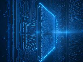 AI generated Blue digital binary data on computer screen background. binary code background . abstract blue background photo