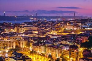 Evening view of Lisbon from Miradouro da Senhora do Monte viewpoint. Lisbon, Portugal photo