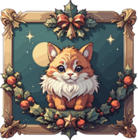 AI generated Cute Cat in Christmas Frame png