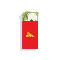 Red envelope and lucky money flat vector illustration isolated on white background. Element for asian lunar new year, chinese new year concept. Clip art for greating card, banner, web, sticker.