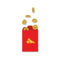 Red envelope and lucky money flat vector illustration isolated on white background. Element for asian lunar new year, chinese new year concept. Clip art for greating card, banner, web, sticker.