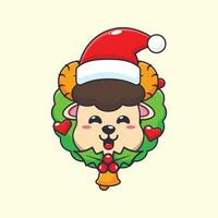 Cute ram sheep in christmas day. Cute christmas cartoon character illustration. vector