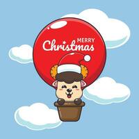 Cute ram sheep fly with air balloon. Cute christmas cartoon character illustration. vector