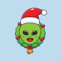 Cute alien in christmas day. Cute christmas cartoon character illustration. vector