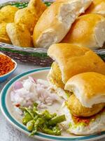 Indian Famous Street Food Vada Pav is a Vegetarian Fast Food Dish From Maharashtra photo