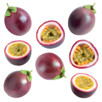 ai gegenereerd rood passie fruit gesneden geïsoleerd Aan transparant achtergrond png