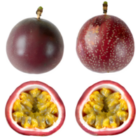 ai gegenereerd rood passie fruit gesneden geïsoleerd Aan transparant achtergrond png