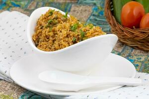 Indian Cuisine Vegetarian Fried Rice Or Pulav photo