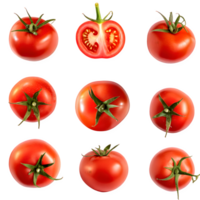 AI generated red tomatoes fruit and sliced isolated on transparent background png