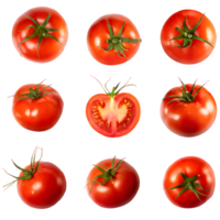 ai gerado vermelho tomates fruta e fatiado isolado em transparente fundo png