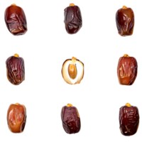 AI generated fresh dates and sliced isolated on transparent background png