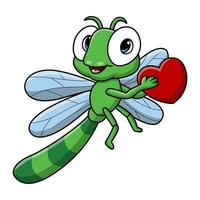 Cute dragonfly cartoon holding heart vector