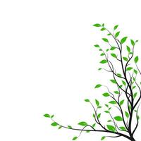 Silhouette tree branch with a lot of green leaves. Bush silhouette isolated on white background. Decoration design element. Vector illustration