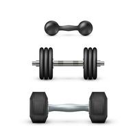 Set of realistic dumbbells. Equipment for bodybuilding and workout. Vector illustration