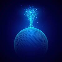 Futuristic abstract background. Circuit tree on sphere. Sci fi concept. Science and technology design element. Vector illustration
